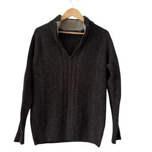 Irelandseye Men's Dark Grey Wool and Cashmere‎ 1/4 Zip Cableknit Sweater S
